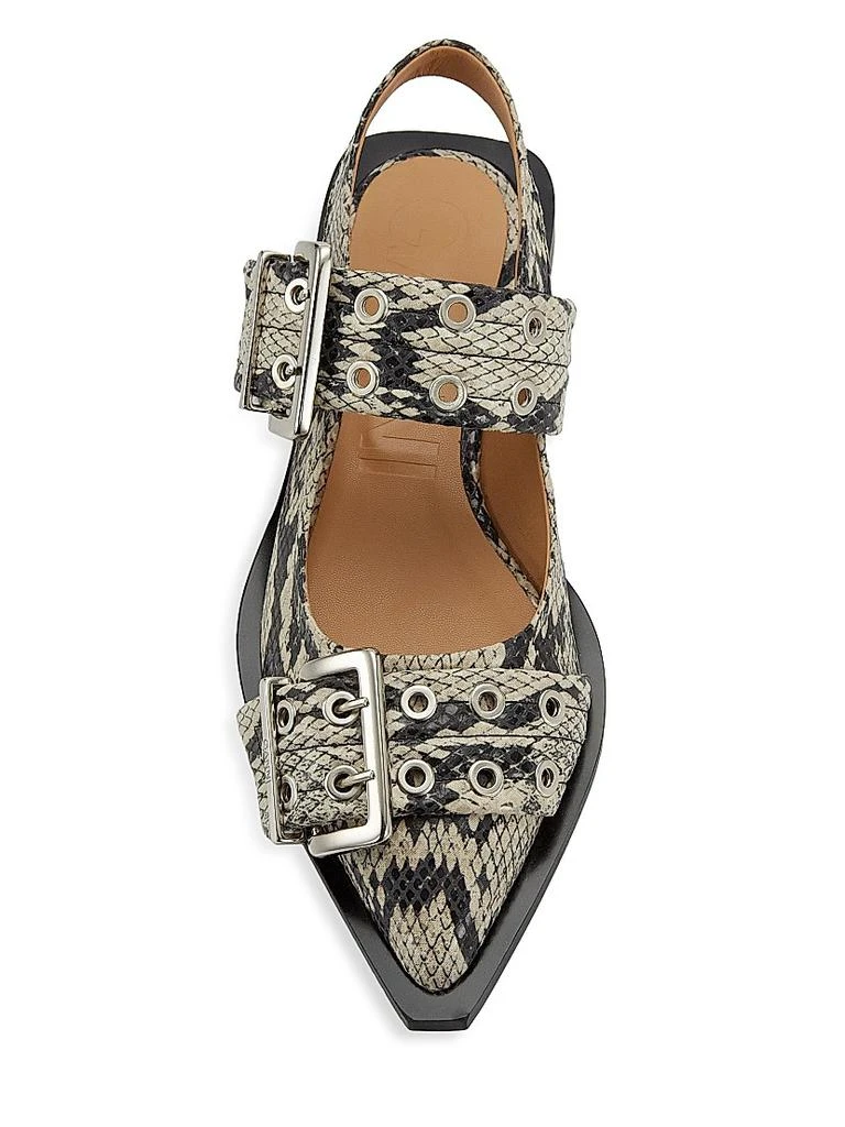商品Ganni|Chunky Buckle Snake-Embossed Slingback Flats,价格¥1539,第5张图片详细描述