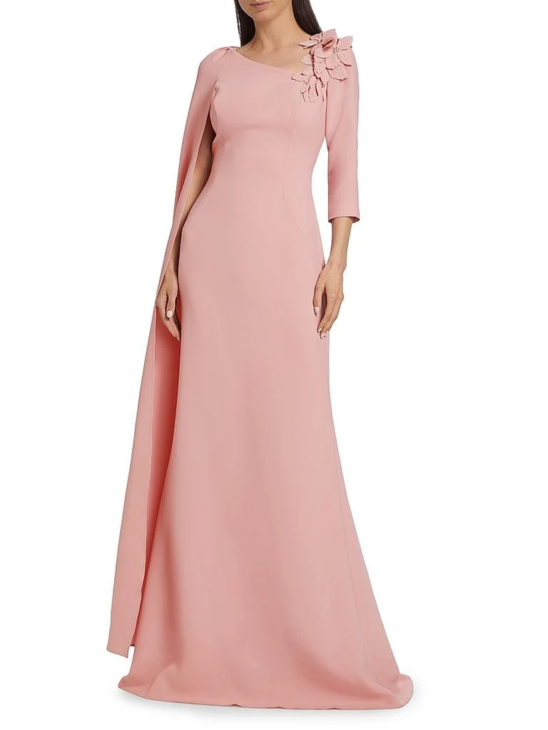 商品Teri Jon|Floral Appliqué Asymmetric Cape Gown,价格¥6436,第3张图片详细描述
