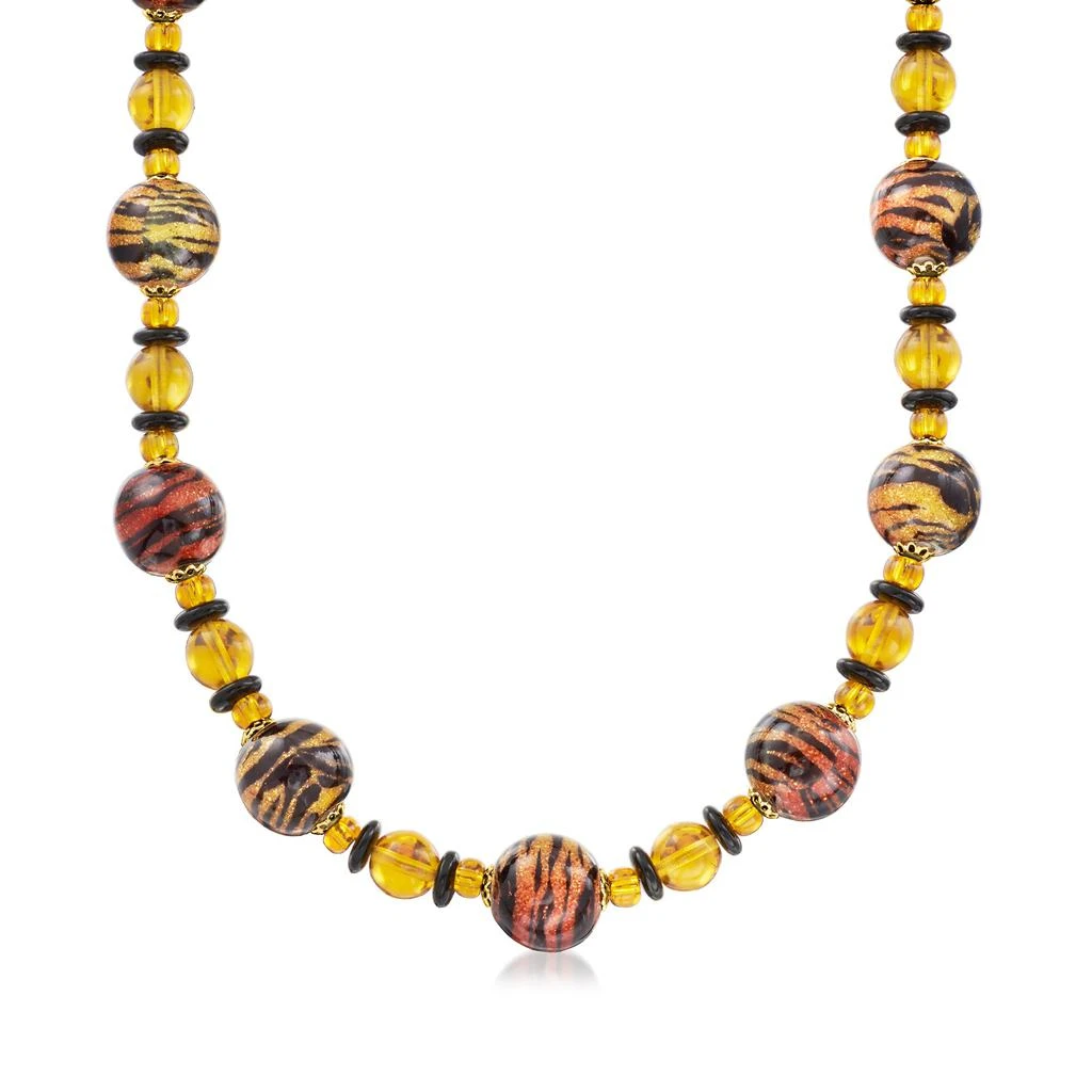 商品Ross-Simons|Ross-Simons Italian Tiger-Print Murano Glass Bead Necklace With 18kt Gold Over Sterling,价格¥1343,第1张图片