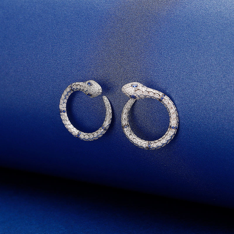 银镶晶钻蛇形设计感耳环女欧美动物圆形耳环（香港仓发货）商品第8张图片规格展示