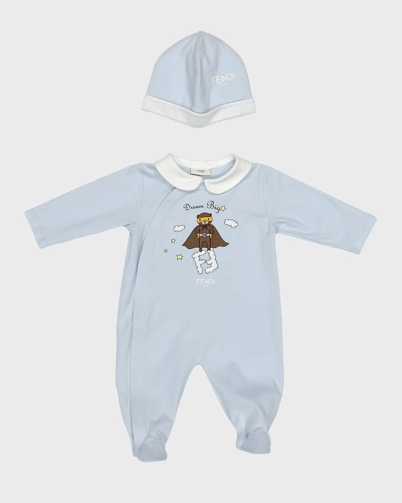 商品Fendi|Boy's Logo-Print Dream Big Footie W/ Hat Set, Size Newborn-6M,价格¥1933,第1张图片
