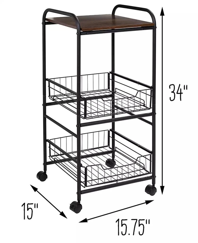 3-Tier Slim Rolling Cart with Metal Basket Drawers 商品