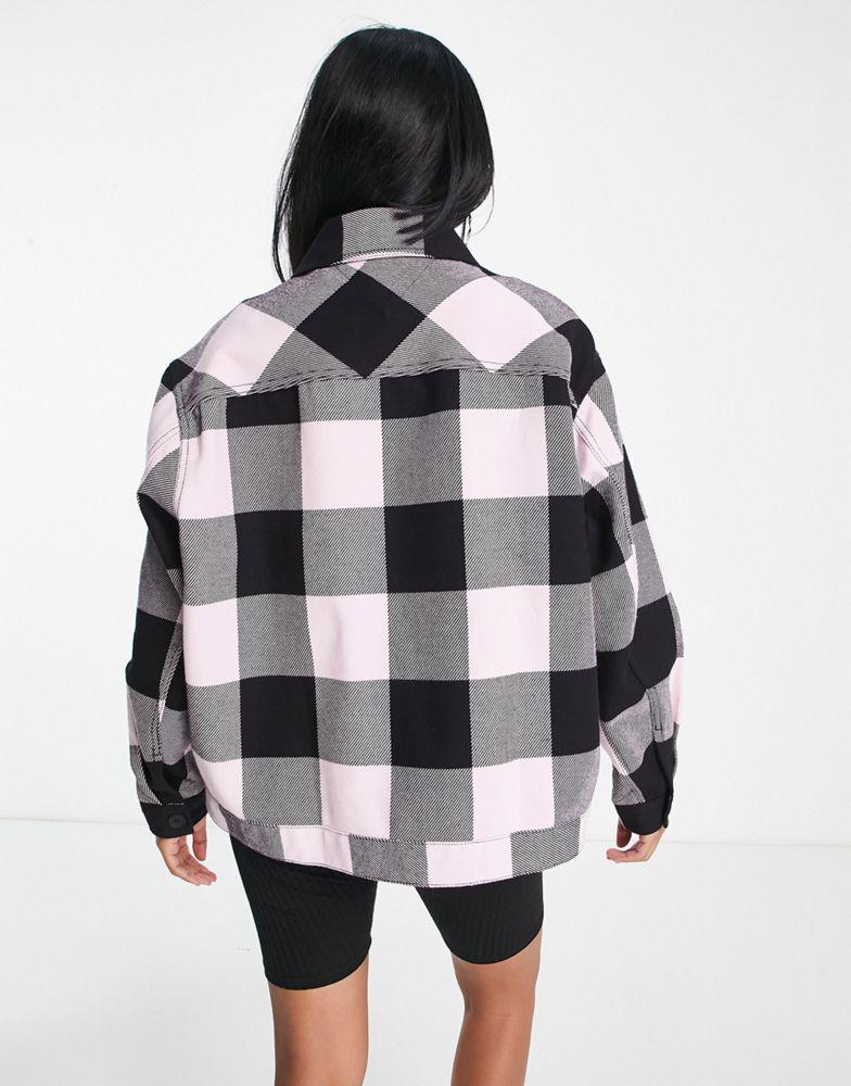 Tommy Jeans blanket overshirt in pink and black check商品第2张图片规格展示
