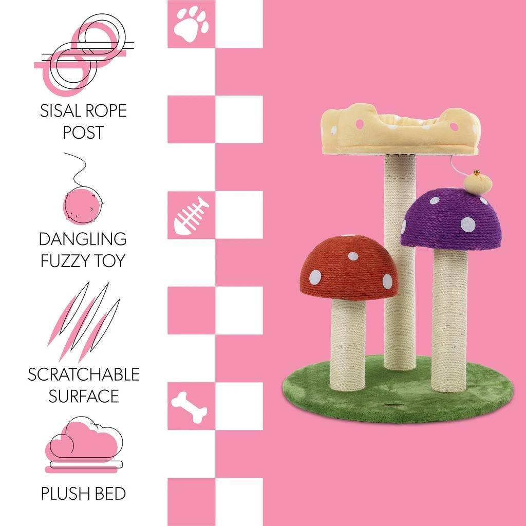 Pixie 22.5" 3-Tier Cottage Sisal Mushroom Cat Tree with Scratching Posts, Napping Perch, and Dangling Bell Toy, Multi 商品