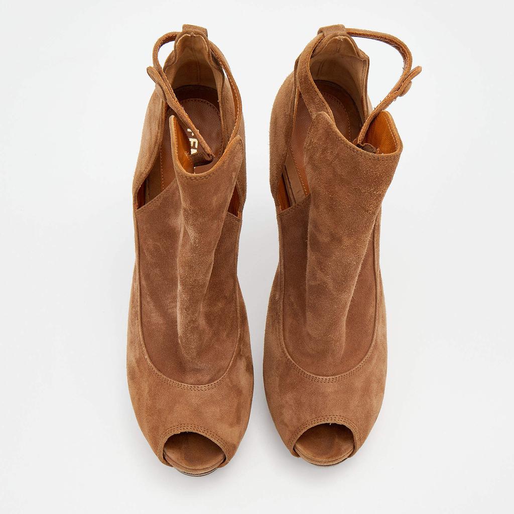 Fendi Brown Suede Peep Toe Platform Booties Size 38.5商品第3张图片规格展示