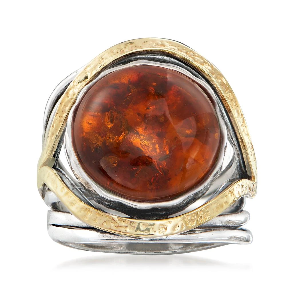 商品Ross-Simons|Amber Cabochon Ring in Sterling Silver With 14kt Yellow Gold,价格¥2001,第1张图片