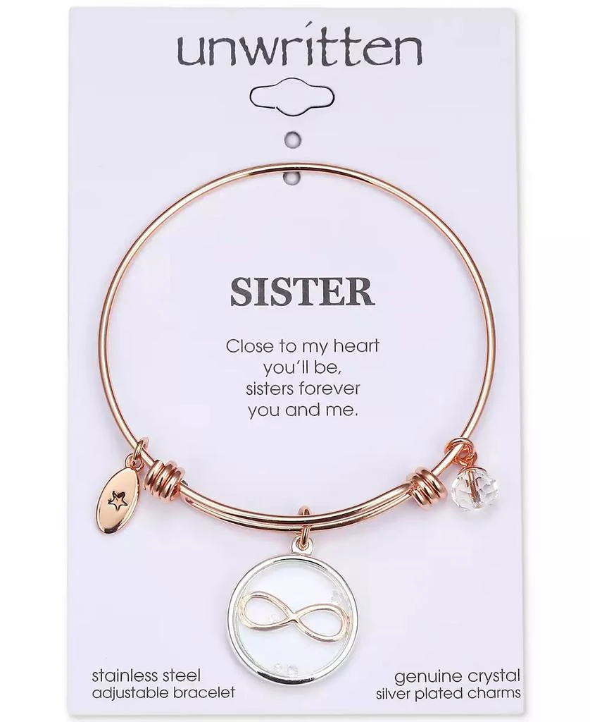 商品Unwritten|Infinity Glass Shaker Charm Adjustable Bangle Bracelet in Rose Gold-Tone Stainless Steel with Silver Plated Charms,价格¥409,第2张图片详细描述