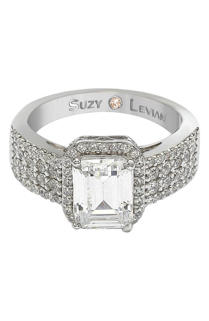 商品Suzy Levian|Sterling Silver Radiant-Cut CZ Halo Bridal Ring,价格¥820,第5张图片详细描述