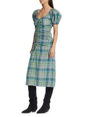 商品Ganni|Plaid Puff Sleeve Midi Dress,价格¥962,第3张图片详细描述