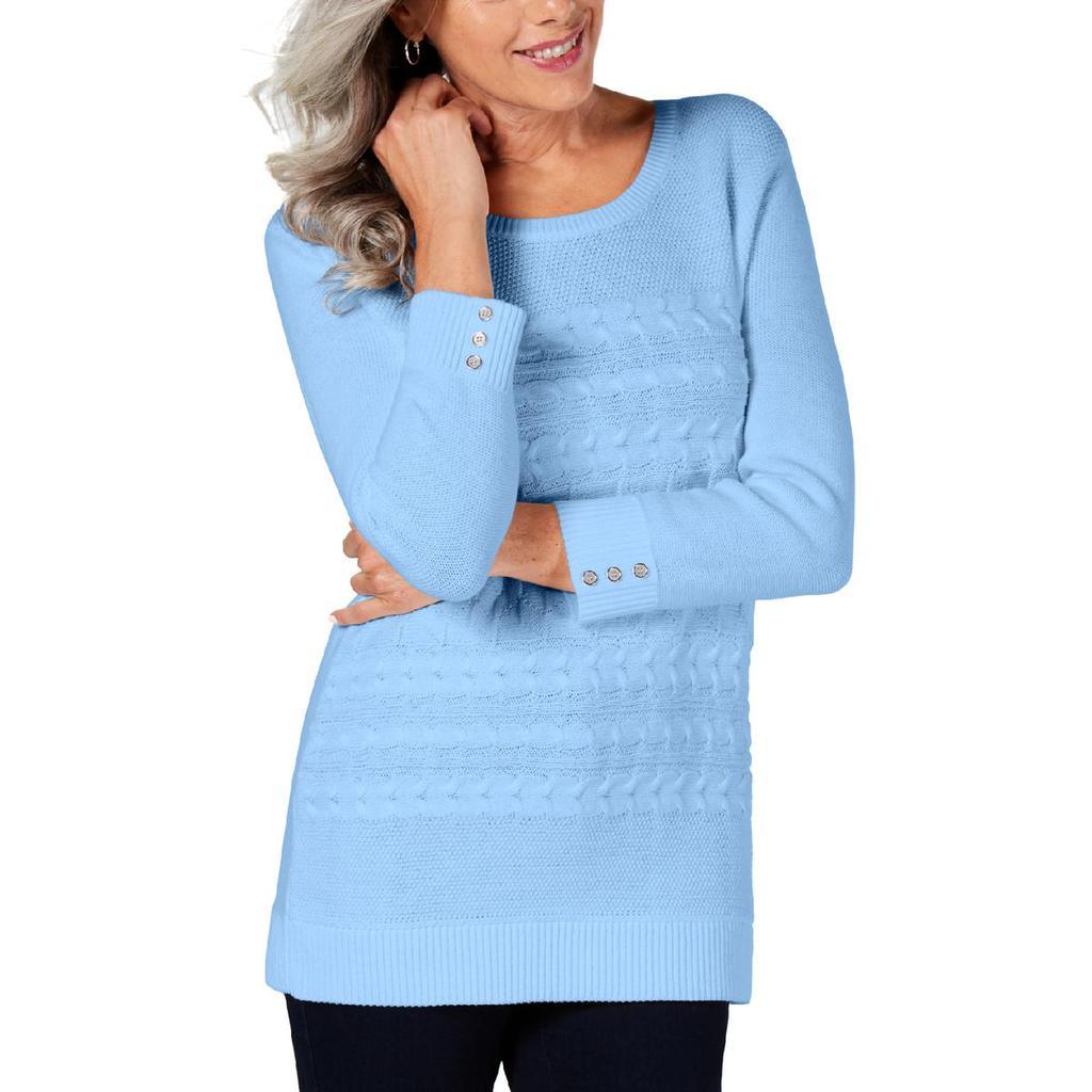 商品Karen Scott|Karen Scott Womens Cable Knit Embellished Knit Top,价格¥95,第1张图片