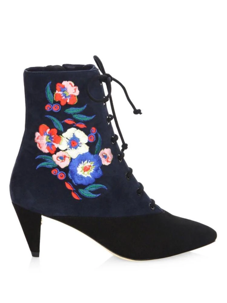 商品Tory Burch|Cassidy Lace-Up Embroidered Velvet Booties,价格¥1584,第5张图片详细描述