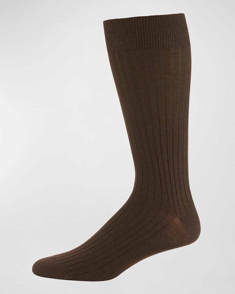 商品Neiman Marcus|Ribbed Merino-Silk Mid-Calf Socks,价格¥196,第1张图片