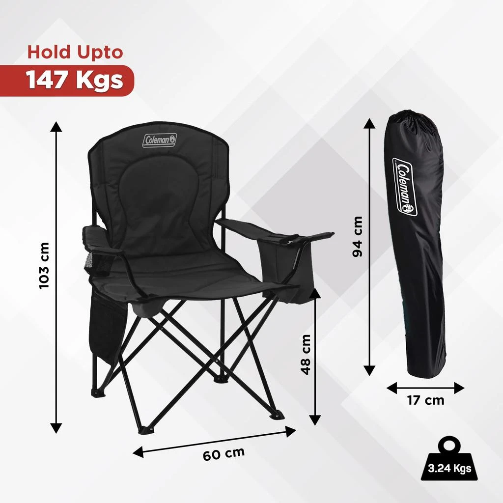 商品Coleman|Coleman Portable Quad Camp Chair with 4-Can Cooler, Cushioned Seat & Back with Side Pockets & Cup Holder, Carry Bag Included,价格¥333,第3张图片详细描述