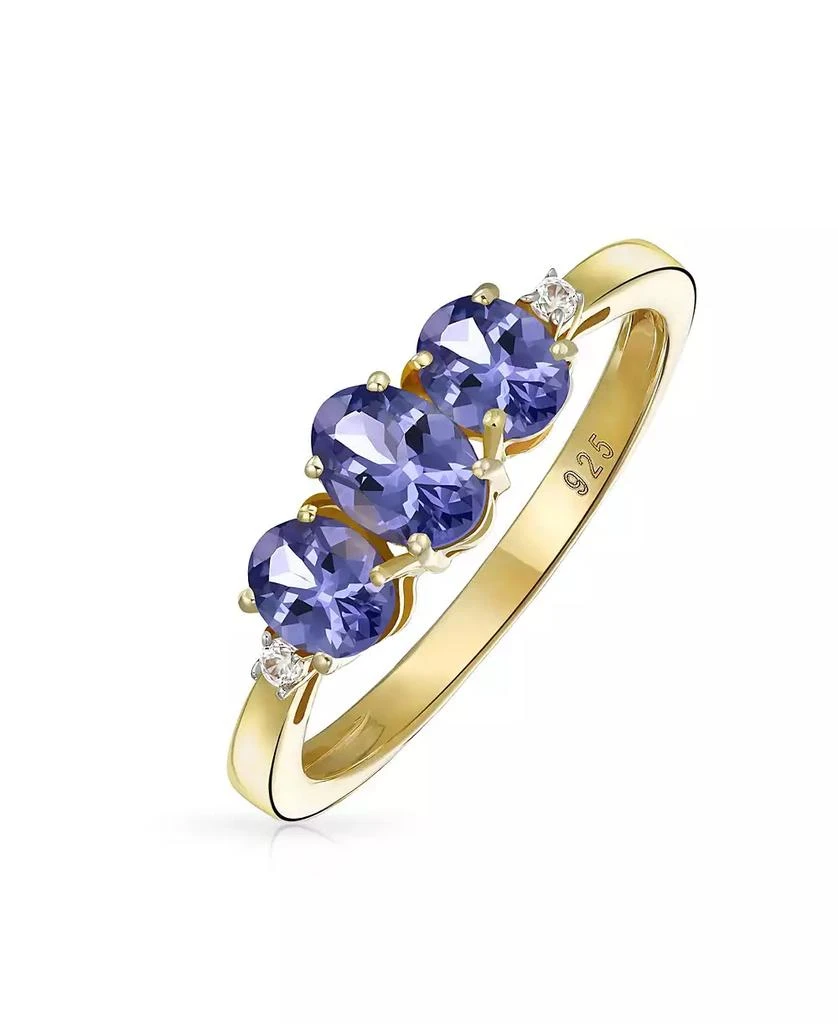 商品Bling Jewelry|Past Present Future 3 Stone 2CTW Oval Purple Natural Tanzanite Trilogy Trinity Ring for Women Gold Plated .925 Sterling Silver,价格¥458,第2张图片详细描述