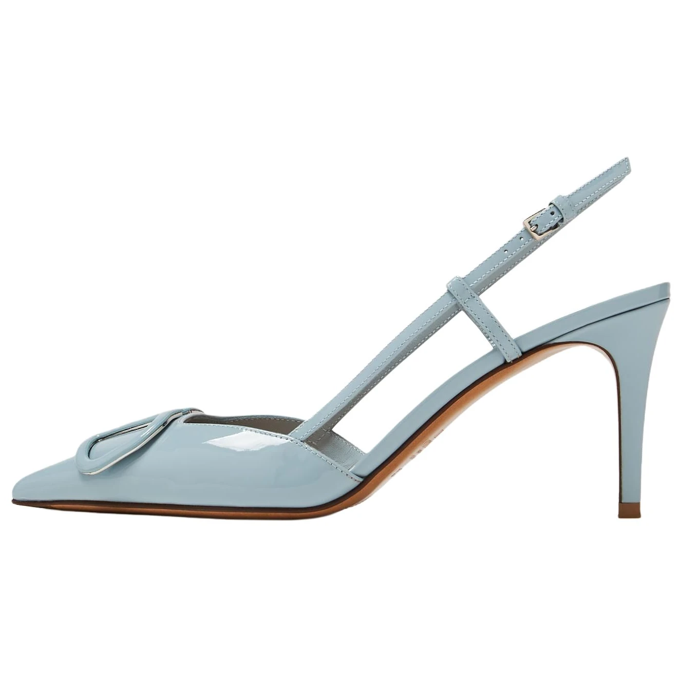 商品[国内直发] Valentino|华伦天奴 Vlogo Signature 漆皮 尖头搭扣 细跟 高跟鞋 8cm 女款 淡蓝色,价格¥11965,第1张图片