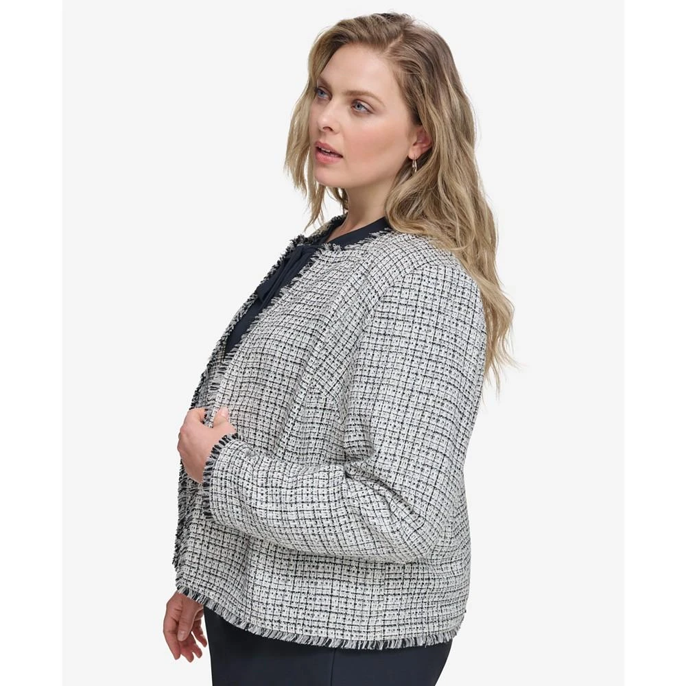 商品Calvin Klein|Plus Size Tweed Open-Front Fringe Jacket,价格¥1242,第3张图片详细描述