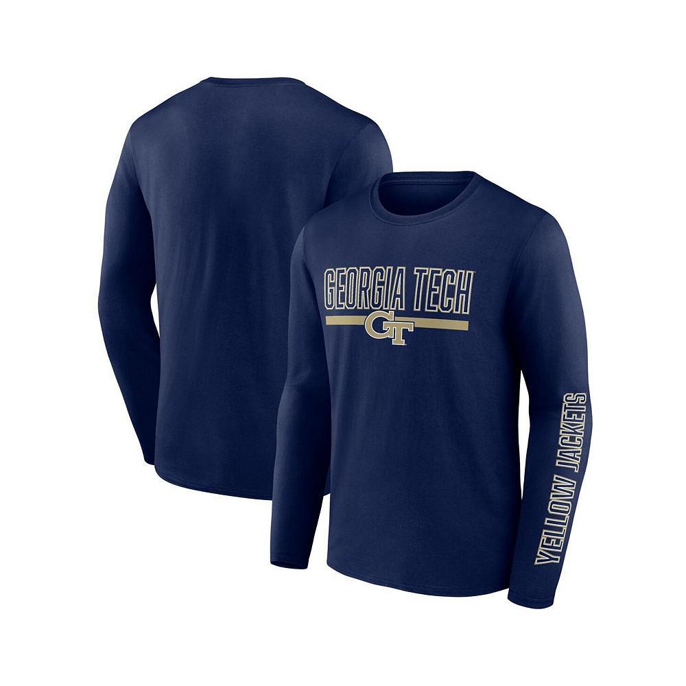 商品Fanatics|Men's Branded Navy GA Tech Yellow Jackets Modern Two-Hit Long Sleeve T-shirt,价格¥252,第1张图片
