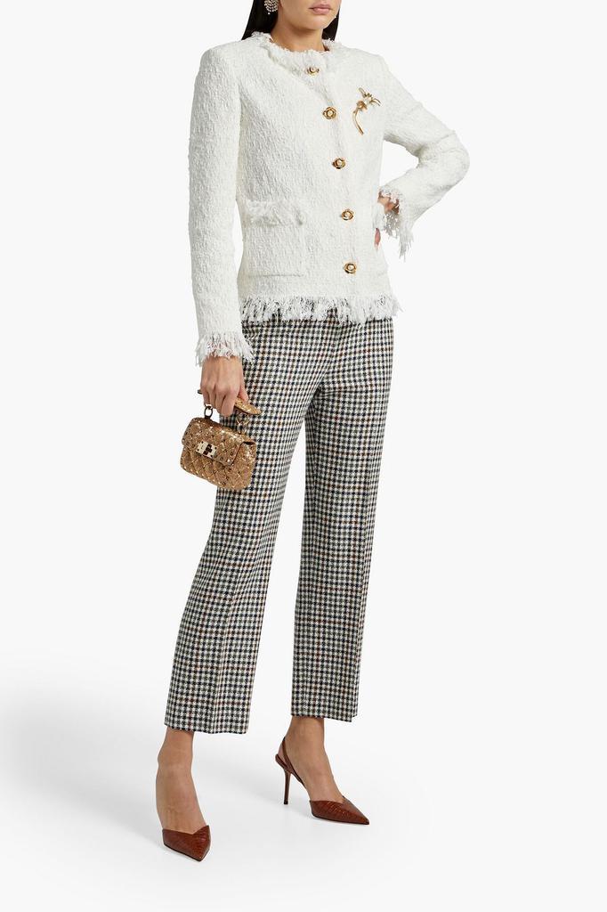 商品Oscar de la Renta|Faille-paneled houndstooth wool-tweed tapered pants,价格¥1457,第4张图片详细描述