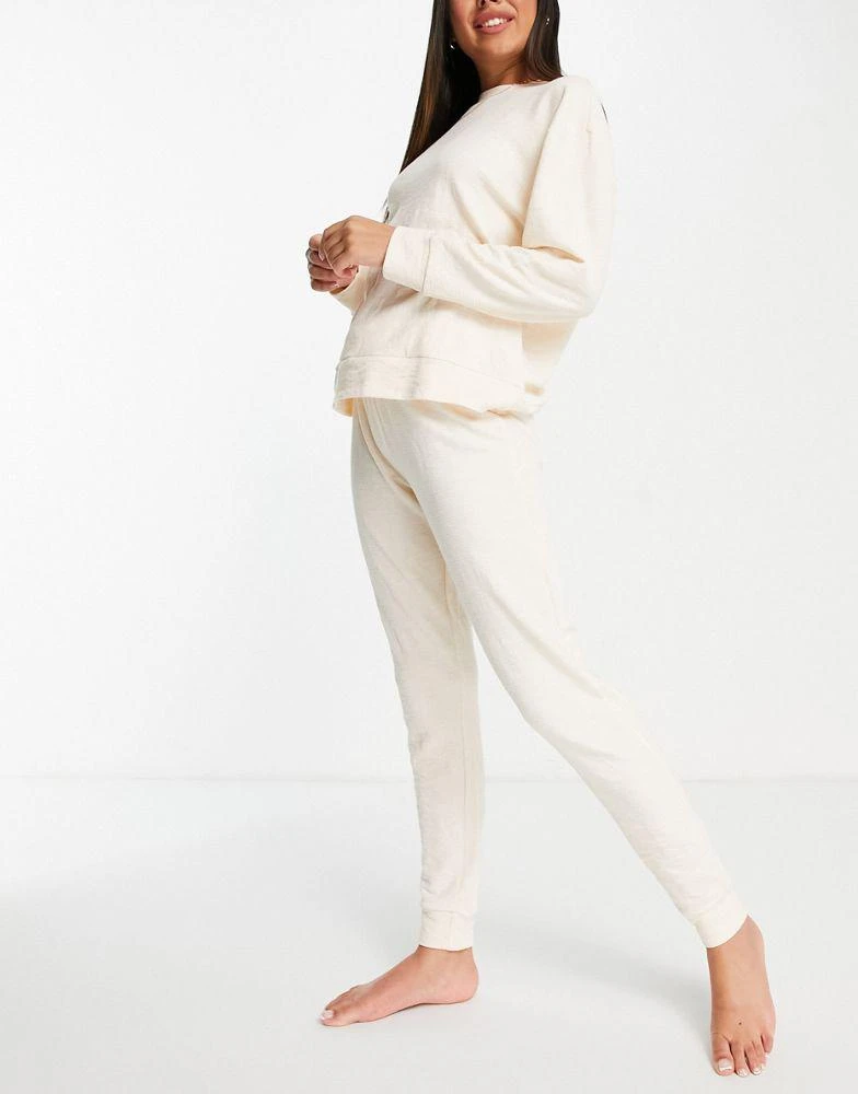 商品ASOS|ASOS DESIGN lounge lightweight slubby sweat & jogger set in oatmeal,价格¥150,第1张图片