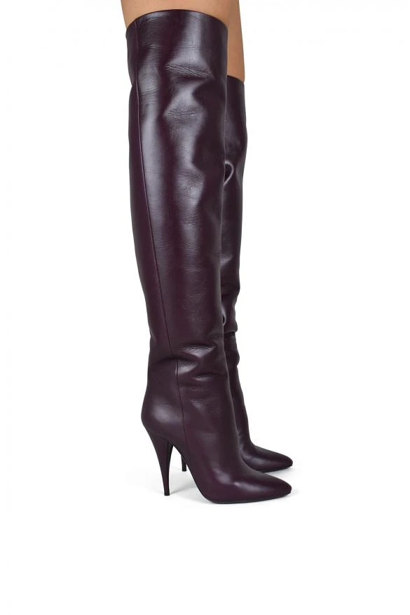 商品Yves Saint Laurent|Luxury shoes for women saint laurent kiki thigh high in burgundy leather,价格¥7109,第3张图片详细描述