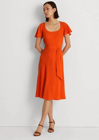 商品Ralph Lauren|Ralph Lauren Belted Crepe Flutter Sleeve Dress,价格¥375,第1张图片