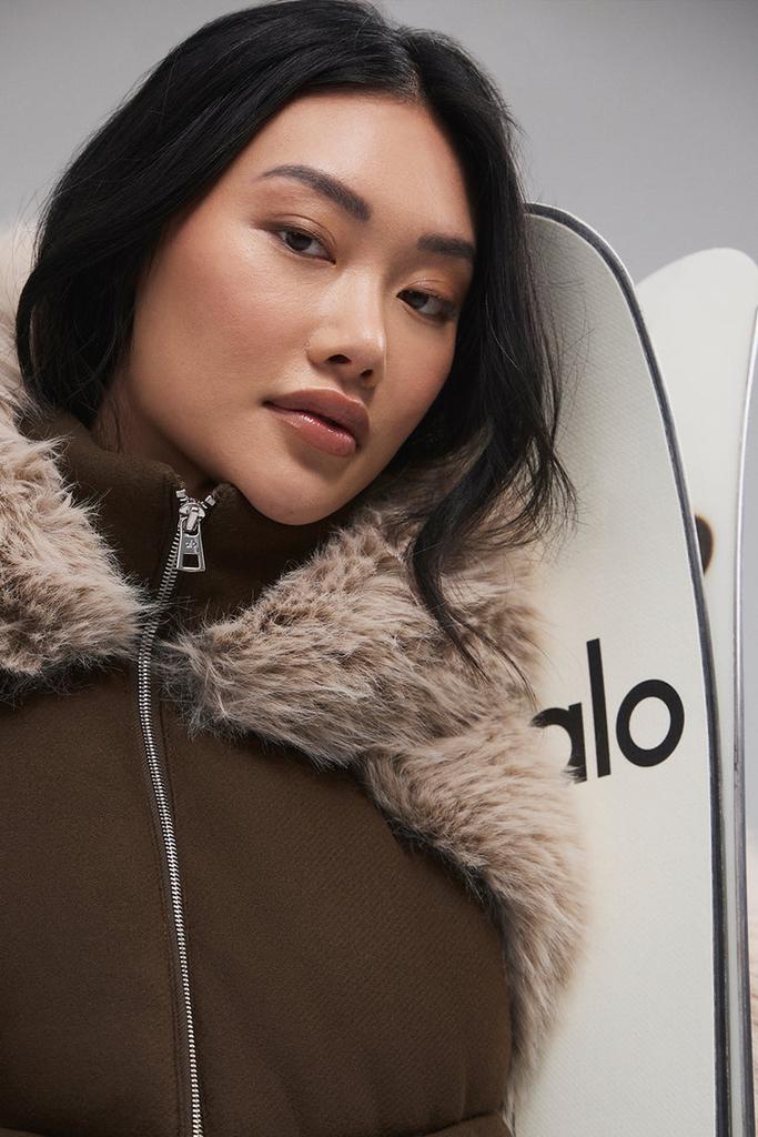Alo La Premiere Opulent Faux Fur Stunner Jacket - Espresso/Oat
