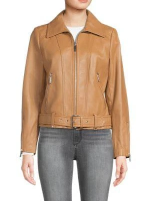 商品Michael Kors|Missy Belted Leather Jacket,价格¥875,第1张图片