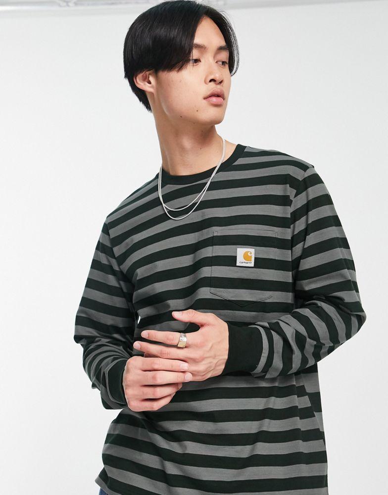 Carhartt WIP merrick stripe long sleeve top in green商品第1张图片规格展示