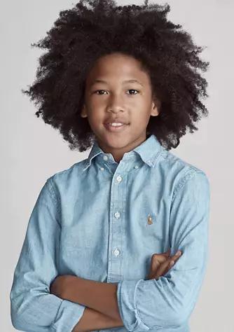 商品Ralph Lauren|Boys 8-20 Indigo Cotton Chambray Shirt,价格¥283,第1张图片