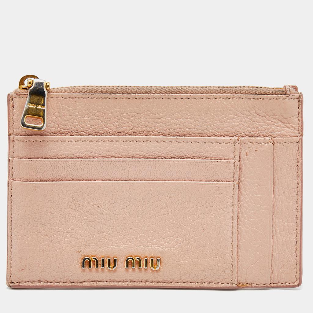 Miu Miu Beige Leather Zip Card Holder商品第1张图片规格展示