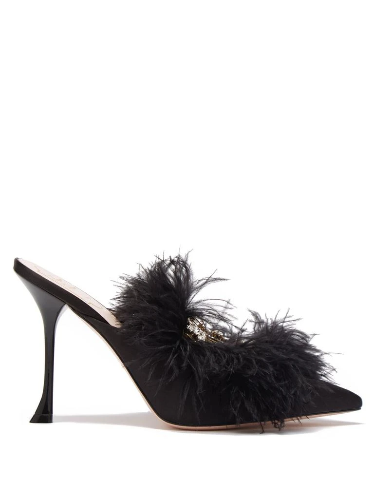 商品Roger Vivier|Feather-trim crystal-embellished satin mules,价格¥8894,第1张图片