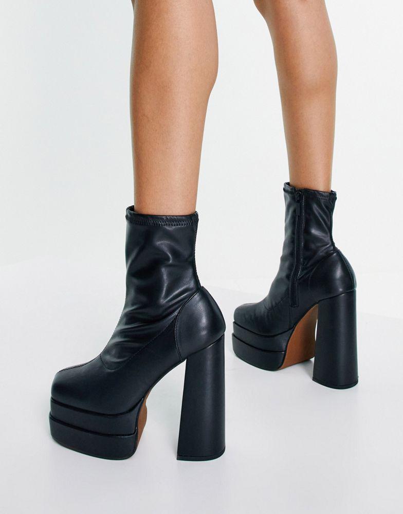 ASOS DESIGN Evelyn high-heeled platform boots in black商品第4张图片规格展示