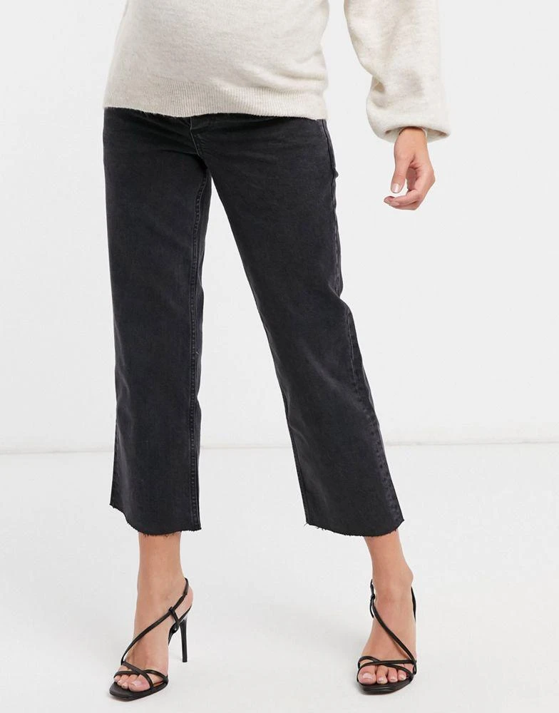商品ASOS|ASOS DESIGN Maternity high rise stretch 'effortless' crop kick flare jeans in black with over the bump waistband,价格¥121,第4张图片详细描述
