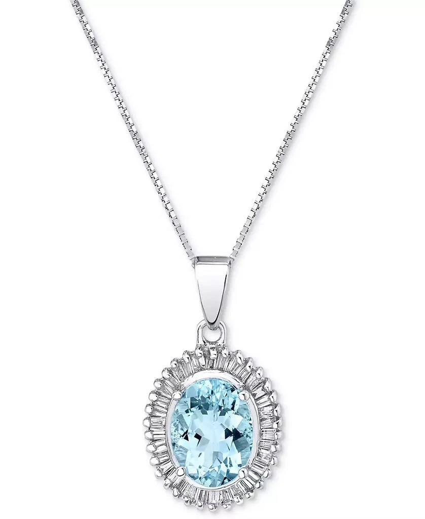 商品Macy's|Aquamarine (1-1/10 ct. t.w.) & Diamond (1/3 ct. t.w.) Baguette Halo 18" Pendant Necklace in 14k White Gold,价格¥13337,第1张图片