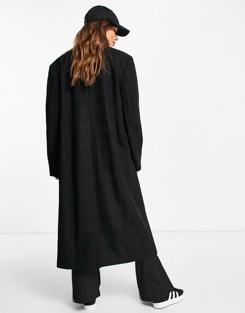 商品Topshop|Topshop self check double breasted long coat in black,价格¥834,第4张图片详细描述