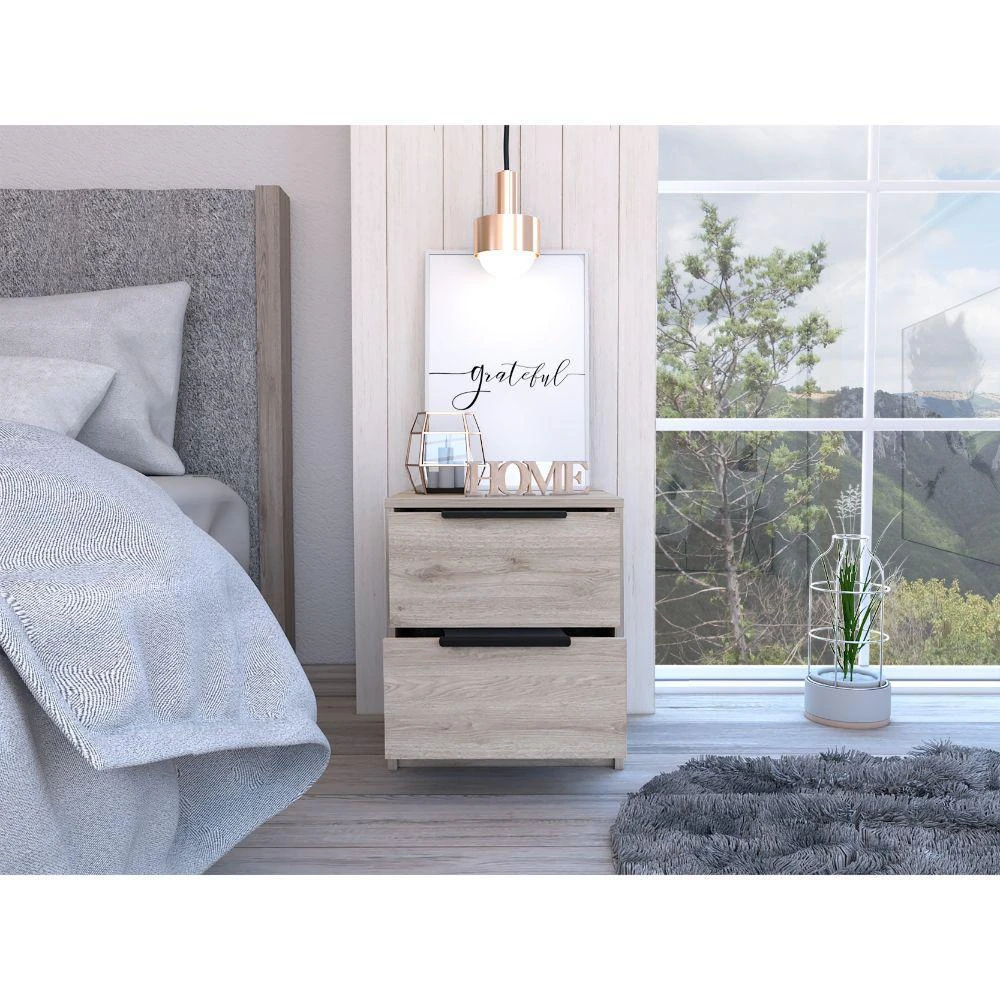 商品Depot E-Shop|DEPOT E-SHOP Egeo Night Stand, Two Drawers, Countertop, Light Grey, For Bedroom,价格¥1398,第5张图片详细描述