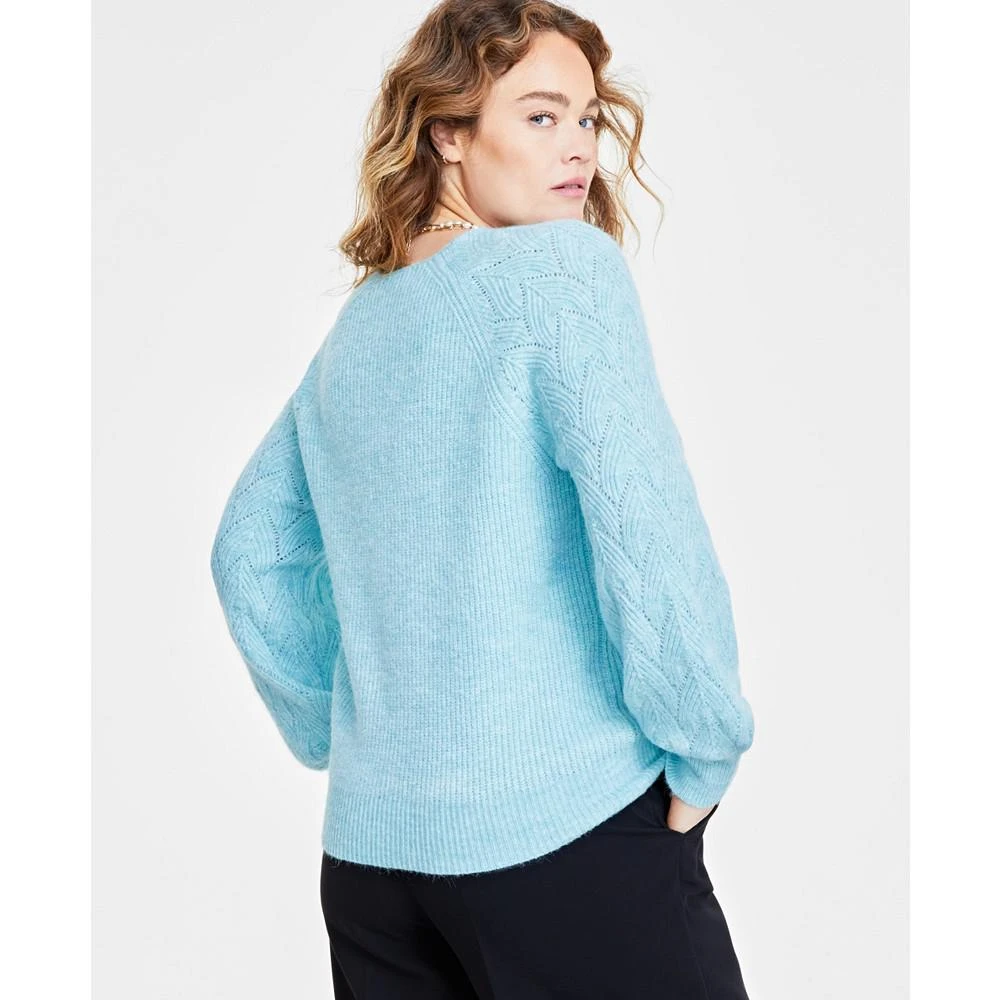 商品On 34th|Women's V-Neck Pointelle-Sleeve Sweater, Created for Macy's,价格¥178,第4张图片详细描述