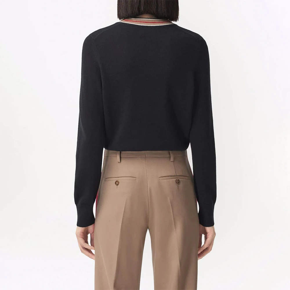 BURBERRY 女士黑色条纹领口羊绒毛衣 8048428 商品