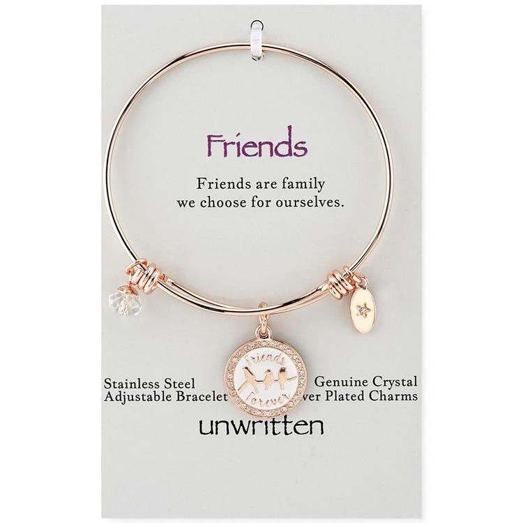 商品Unwritten|"Friends Are Family" Adjustable Bangle Bracelet in Rose Gold-Tone Stainless Steel,价格¥206,第3张图片详细描述