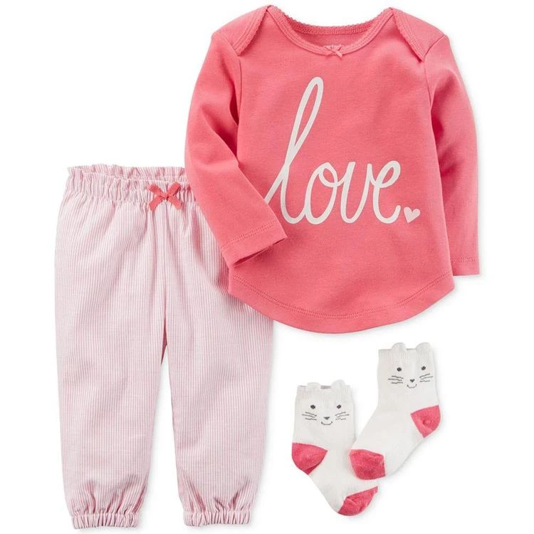 商品Carter's|3-Pc. Love T-Shirt, Pants & Cat Socks Set, Baby Girls,价格¥75,第1张图片