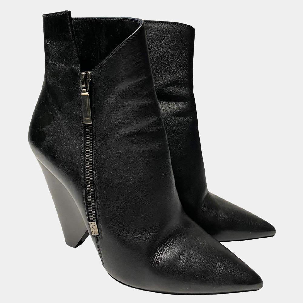 商品[二手商品] Yves Saint Laurent|Saint Laurent Paris Black Leather Niki 85 Asymmetric Boots Size EU 40,价格¥5436,第5张图片详细描述