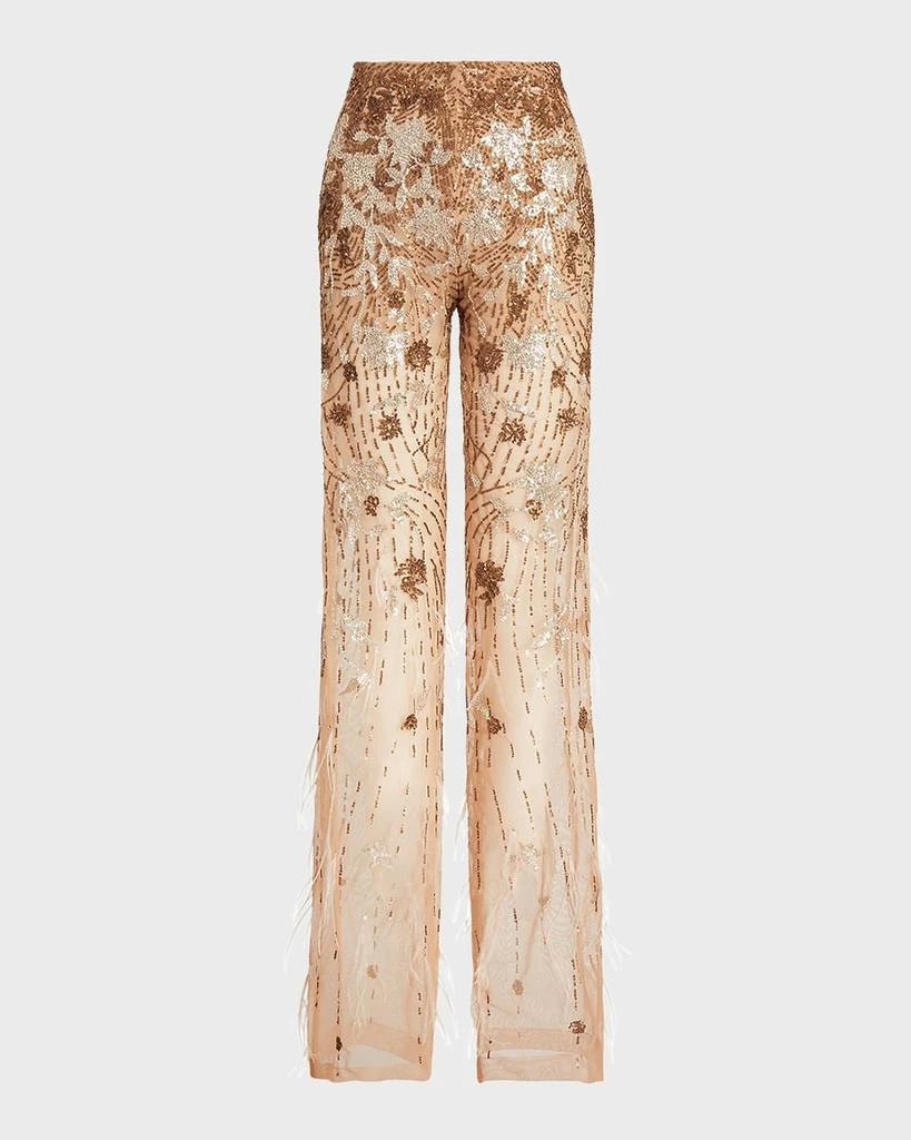 商品Ralph Lauren|High-Rise Feather Embellished Sheer Straight-Leg Pants,价格¥23019,第2张图片详细描述