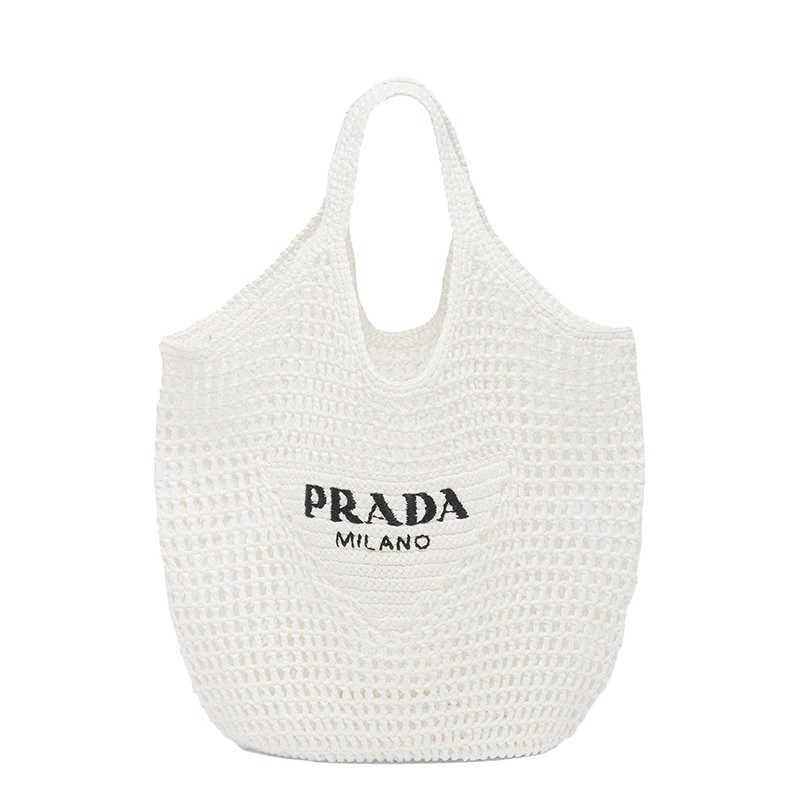 商品Prada|【预售3-7天】普拉达  女士白色酒椰纤维解构式廓形单肩手提托特包1BG424_2A2T_F0009_V_OOO,价格¥12452,第1张图片