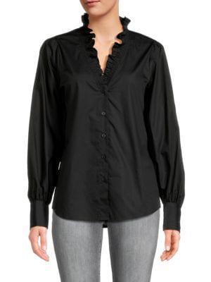 商品Karl Lagerfeld Paris|Ruffle Trim Poplin Shirt,价格¥375,第1张图片