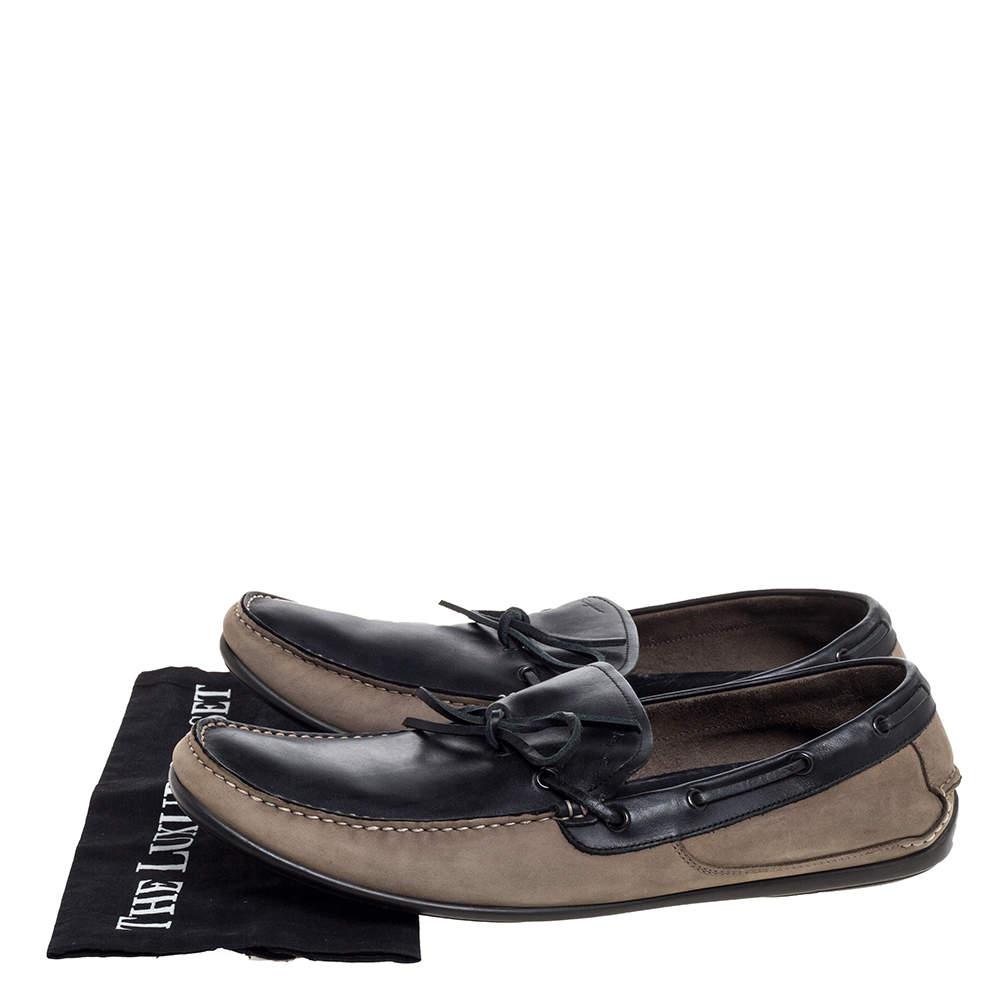 Salvatore Ferragamo Brown/Grey Nubuck Leather Bow Slip On Loafers Size 46商品第8张图片规格展示