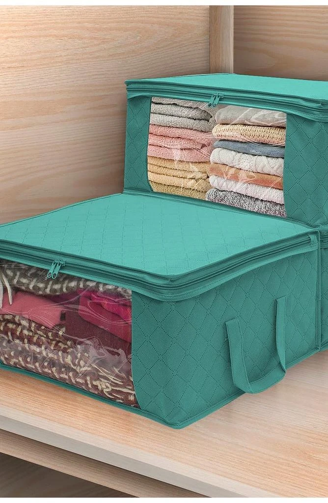 Foldable  Large Clear Window & Carry Handles Storage Bag Organizer - Pack of 3 - Teal 商品