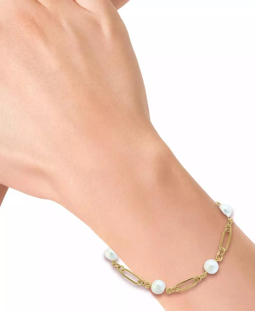 商品Effy|EFFY® Cultured Freshwater Pearl (7mm) Open Link Chain Bracelet in Gold-Plated Sterling Silver,价格¥3928,第2张图片详细描述