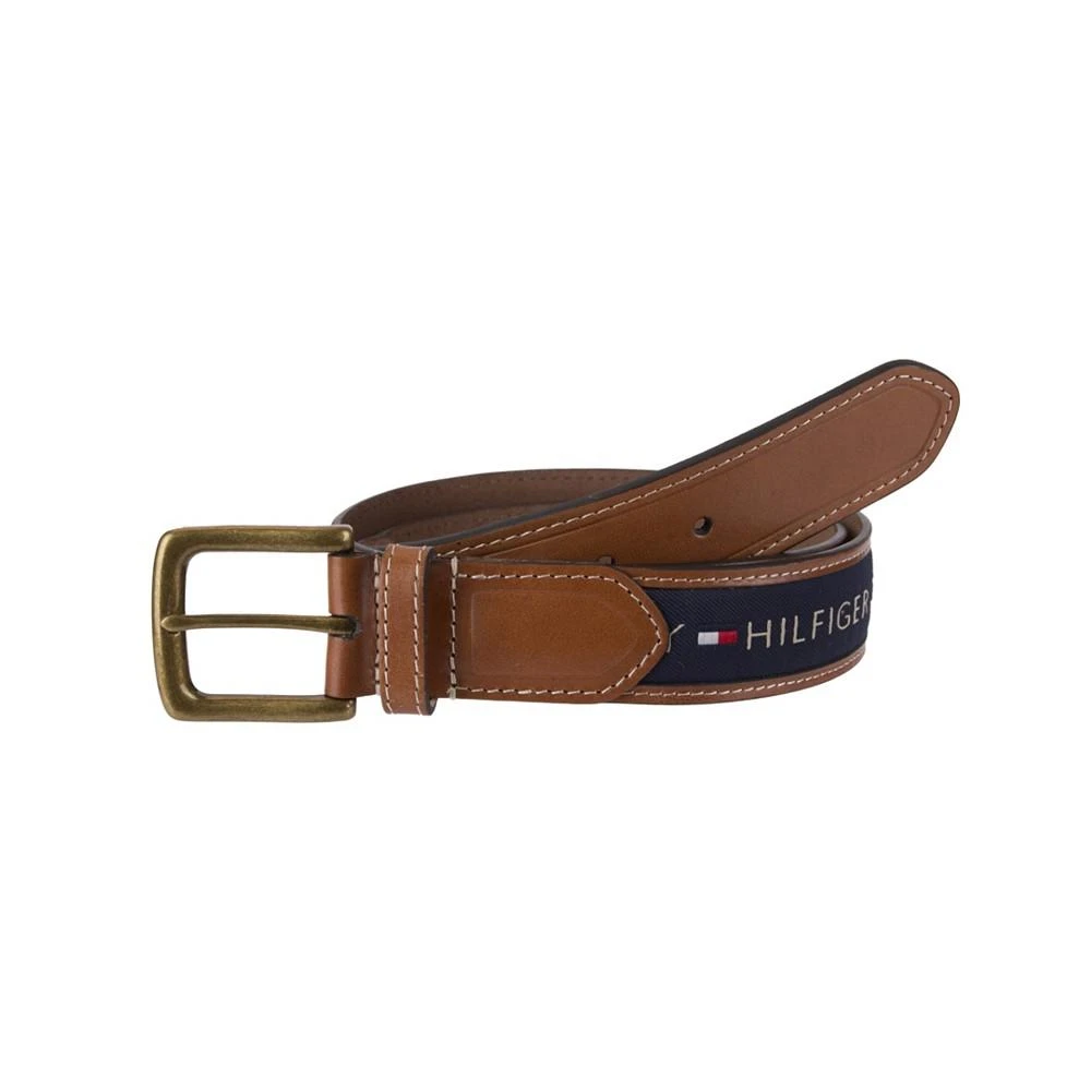 商品Tommy Hilfiger|Men's Tri-Color Ribbon Inlay Leather Belt,价格¥317,第1张图片