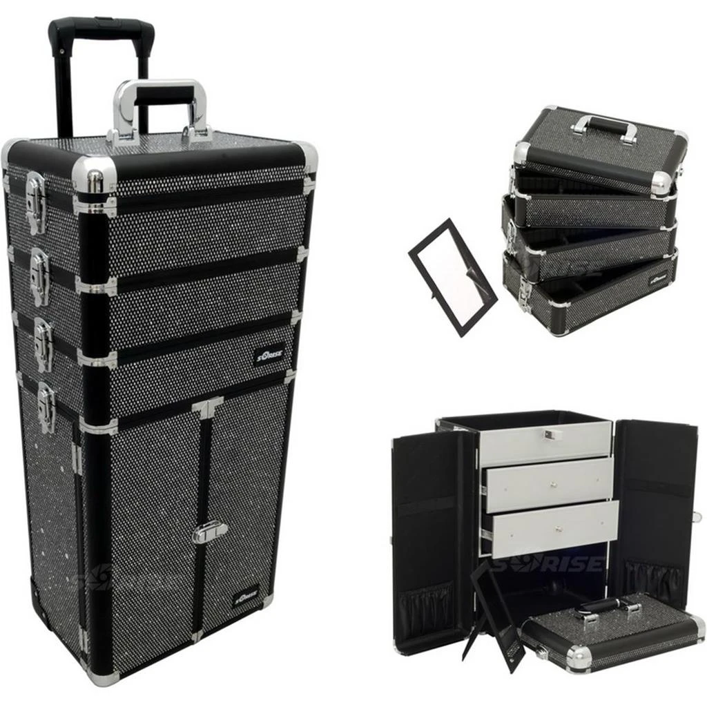 商品VER|Ver  Professional Rolling Aluminum Cosmetic Makeup Case French Door Opening with Large Drawers & Stackable Trays with Dividers Black Krystal,价格¥1263,第1张图片