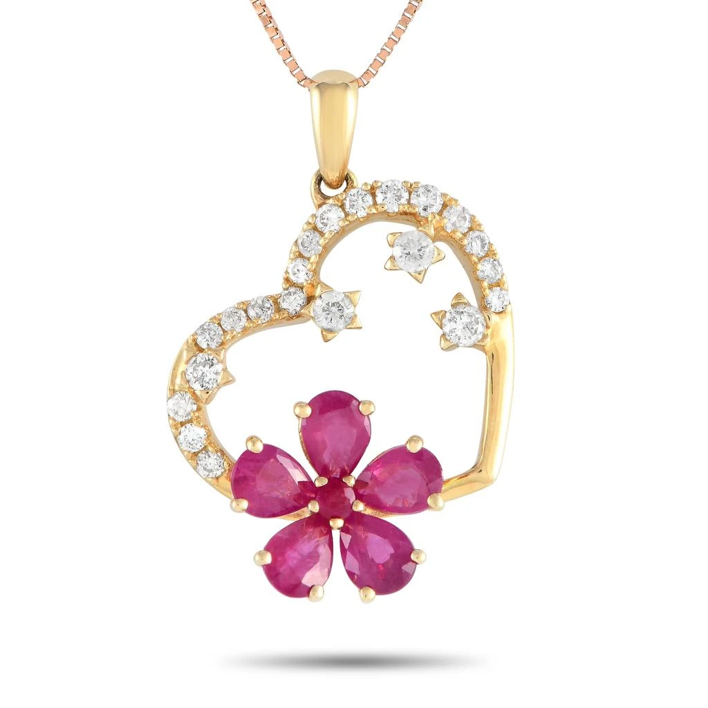 商品LB Exclusive|14K Yellow Gold 0.20ct Diamond and Ruby Heart and Flower Necklace PH4-10098YRU,价格¥4097,第1张图片